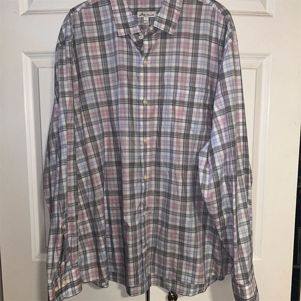 Peter Millar Men's 2XL Multicolor Plaid Long Sleeve Button-Down Shirt